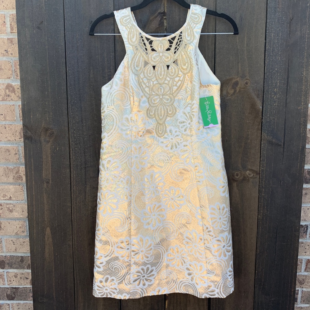Lilly Pulitzer Largo Shift Dress Gold Metallic 0